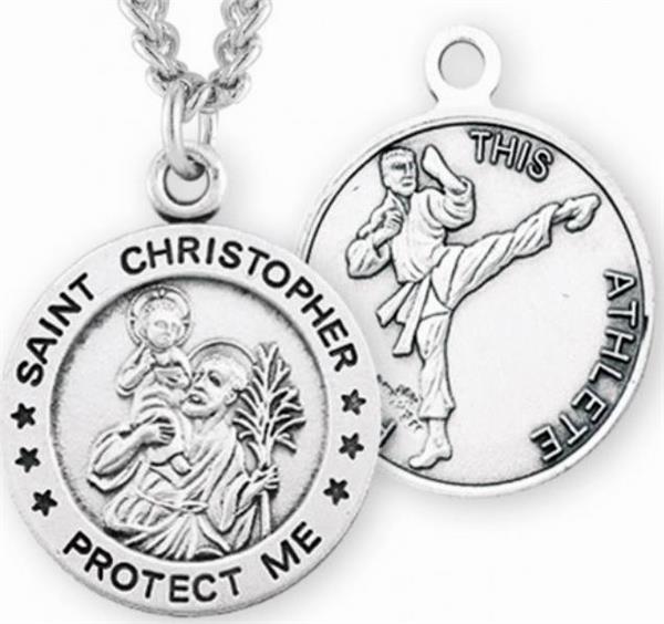 Sterling 7/8" St. Christopher / Martial Arts Medal, Your Choice of Chain, # 6678