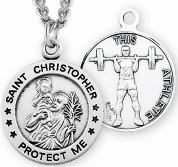 Sterling 7/8" St. Christopher / Weight Lifting Medal, Your Choice of Chain, # 6681