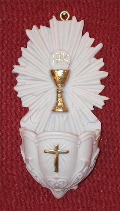 FIRST COMMUNION HOLY WATER FONTs WHITE ALABASTER 5" Made in Italy, 2-Count Value Pack, # 6685