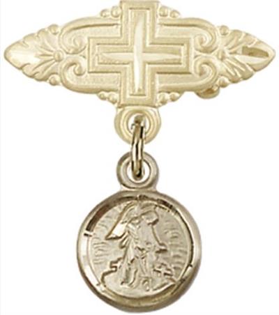 Baby Pin with Guardian Angel Charm, Solid 14kt Gold, # 66859