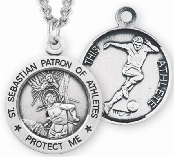 Sterling 7/8" St. Sebastian / Soccer Medal, Your Choice of Chain, # 6686