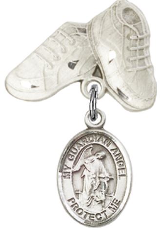 Baby Boots Baby Pin with Guardian Angel Charm, Sterling Silver, # 66866
