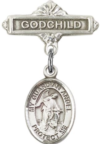 Godchild Baby Pin with Guardian Angel Charm, Sterling Silver, # 66884