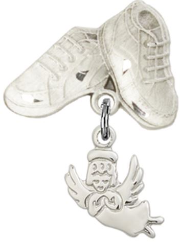 Baby Boots Baby Pin with Guardian Angel Charm, Sterling Silver, # 66887