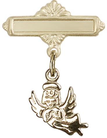 Baby Pin with Guardian Angel Charm, Solid 14kt Gold, # 66898