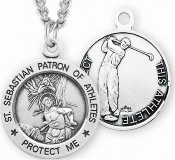 Sterling 7/8" St. Sebastian / Golf Medal, Your Choice of Chain, # 6690