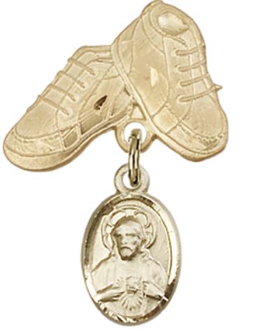 Baby Boots Baby Pin with Scapular Charm, 14kt Gold Filled, # 66931