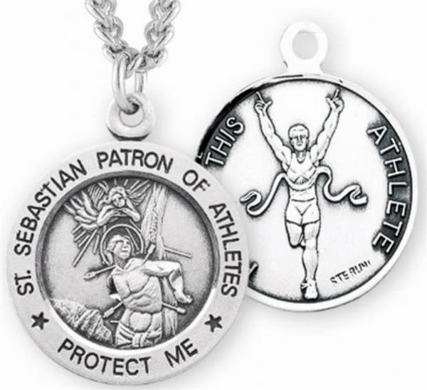 Sterling 7/8" St. Sebastian / Track Medal, Your Choice of Chain, # 6693