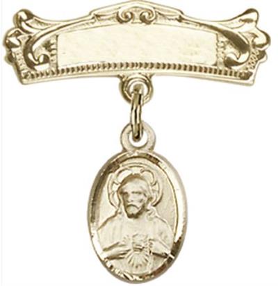 Baby Pin with Scapular Charm, Solid 14kt Gold, # 66947