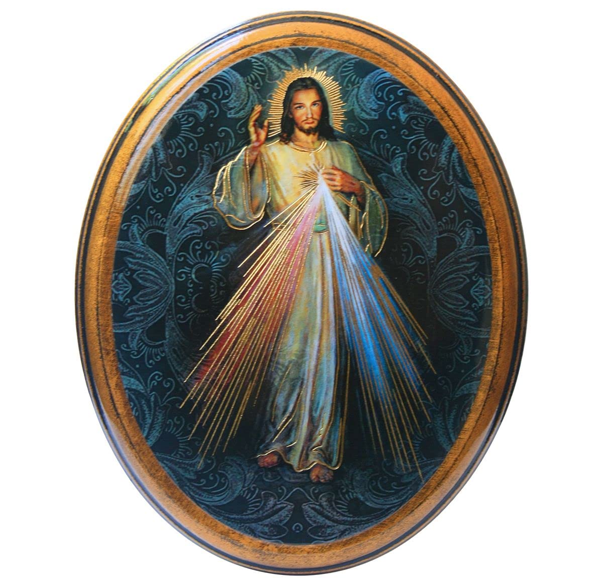 Divine Mercy in 4"x5" Oval Gold Embossed Wood Frame # 28518
