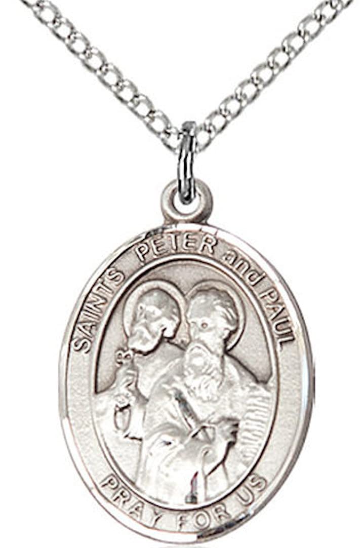 Sts. Peter & Paul Medal in Fine Pewter, 3/4" tall, Your Choice of Chain # 17206