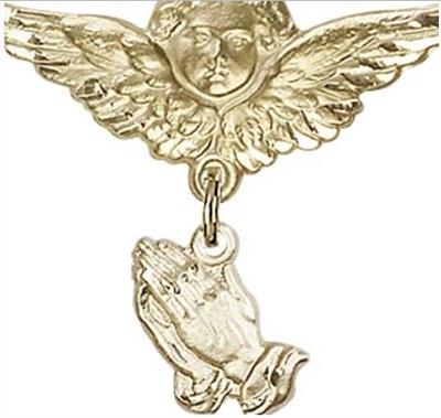 Large Angel Pin with Praying Hands Charm, 14kt Gold Filled, # 67001