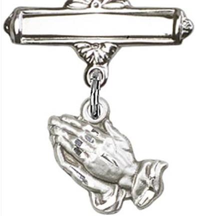 Baby Pin with Praying Hands Charm, Sterling Silver, # 67003