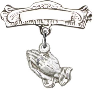 Baby Pin with Praying Hands Charm, Sterling Silver, # 67009