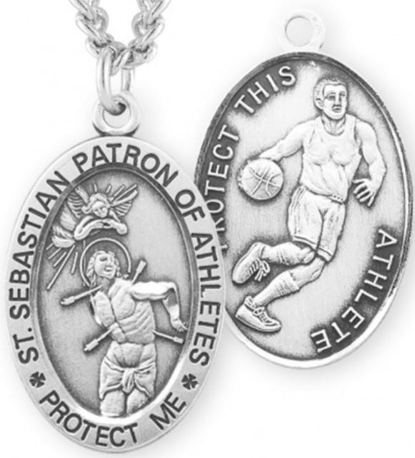 St. Sebastian / Basketball Medal, 15/16" Oval, Your Choice of Chain, # 6701