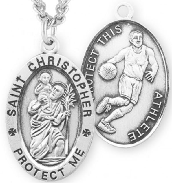 St. Christopher / Basketball Medal, 15/16" Oval, Your Choice of Chain, # 6703