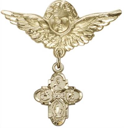 Large Angel Pin with 4-Way Charm, Solid 14kt Gold, # 67044