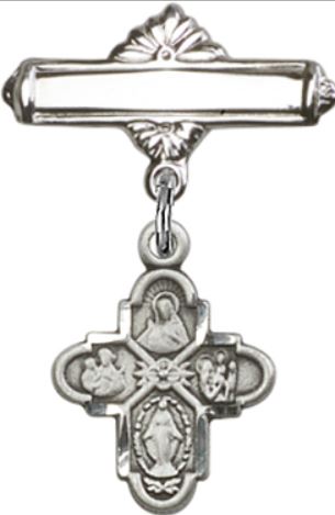 Baby Pin with 4-Way Charm, Sterling Silver, # 67045
