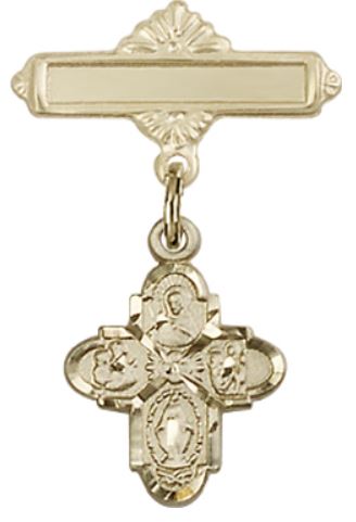 Baby Pin with 4-Way Charm, 14kt Gold Filled, # 67046