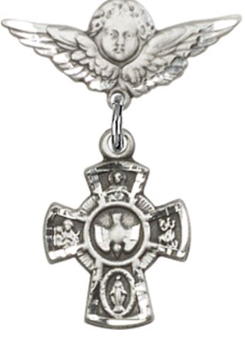 Small Angel Pin with 4-Way Charm, Sterling Silver, # 67060