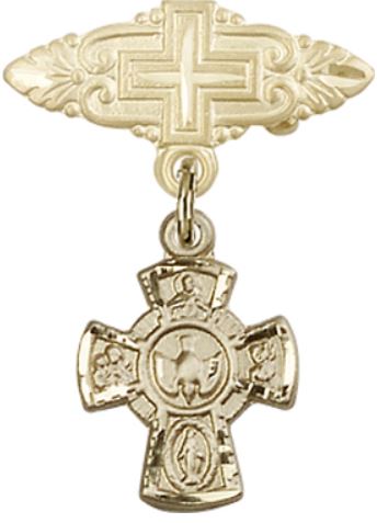 Baby Pin with 4-Way Charm, Solid 14kt Gold, # 67071