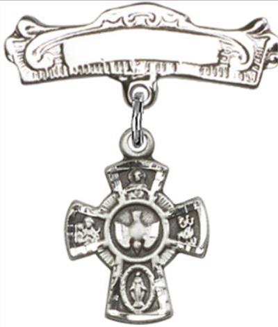 Baby Pin with 4-Way Charm, Sterling Silver, # 67072