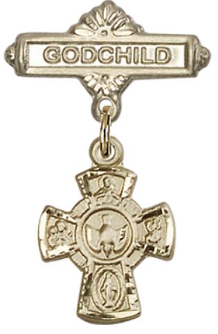 Godchild Baby Pin with 4-Way Charm, Solid 14kt Gold, # 67077