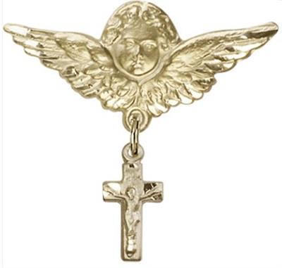 Large Angel Pin with Crucifix Charm, 14kt Gold Filled, # 67085