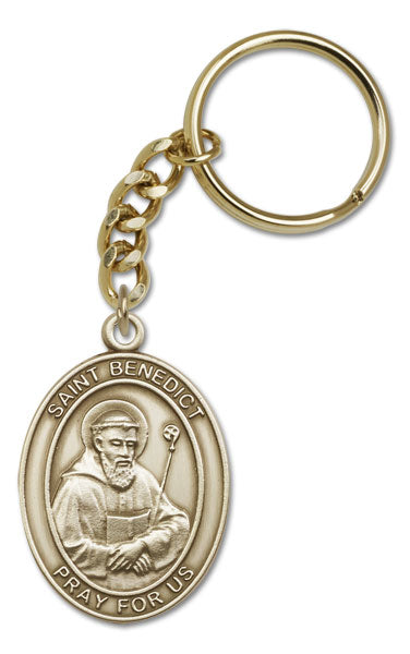 Keychain, St. Benedict, Bronze Oxide Finished Pewter, 1-3/8" Medal, #98857