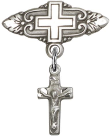Baby Pin with Crucifix Charm, Sterling Silver, # 67090