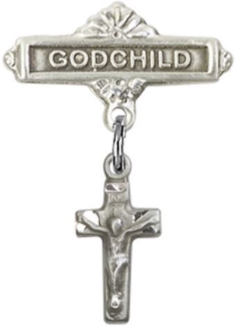 Godchild Baby Pin with Crucifix Charm, Sterling Silver, # 67096
