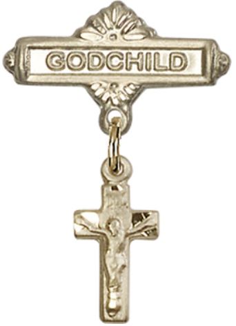 Godchild Baby Pin with Crucifix Charm, 14kt Gold Filled, # 67097
