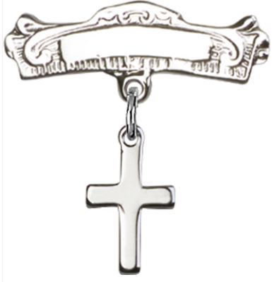 Baby Pin with Cross Charm, Sterling Silver, # 67114