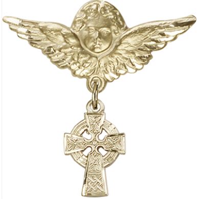 Large Angel Pin with Celtic Cross Charm, 14kt Gold Filled, # 67127