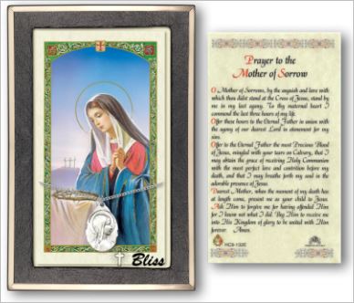 Mother of Sorrows Medal with Prayer Card, gift boxed, Sterling Silver, # 67210