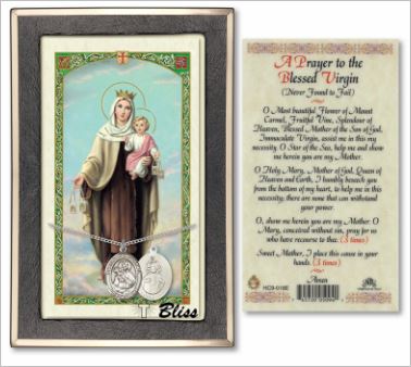 Our Lady of Mount Carmel Medal with Prayer Card, gift boxed, Sterling Silver, # 67224