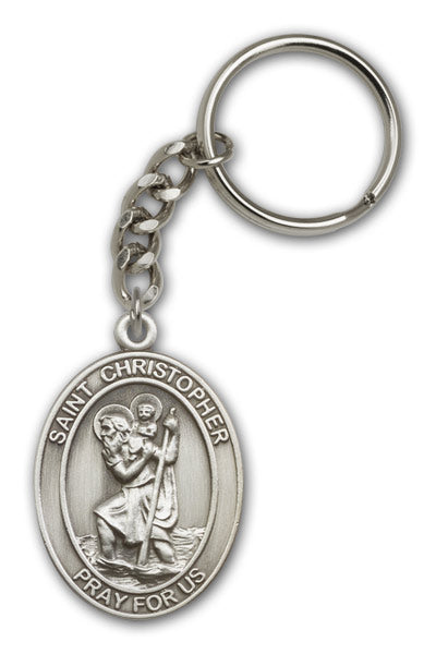 Keychain, St. Christopher, Silver Oxide Finished Pewter, 1-3/8" Medal, #96646