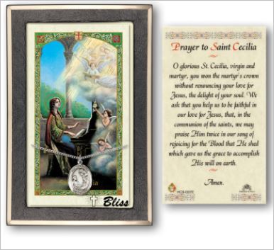 St. Cecilia Medal with Prayer Card, Gift Boxed, Sterling Silver, # 67237