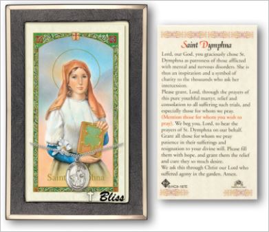 St. Dymphna Medal with Prayer Card, Gift Boxed, Sterling Silver, # 67240