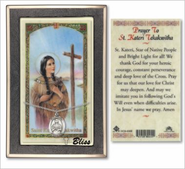 St. Kateri Tekakwitha Medal with Prayer Card, Gift Boxed, Sterling Silver, # 67249