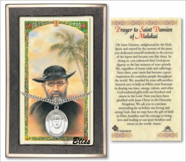 St. Damien of Molokai Medal with Prayer Card, Gift Boxed, Sterling Silver, # 67276