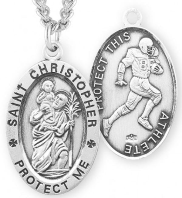 St. Christopher / Football Medal, 15/16" Oval, Your Choice of Chain, # 6727