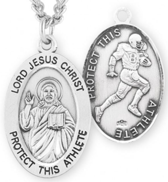 Christ / Football Medal, 15/16" Oval, Your Choice of Chain, # 6728