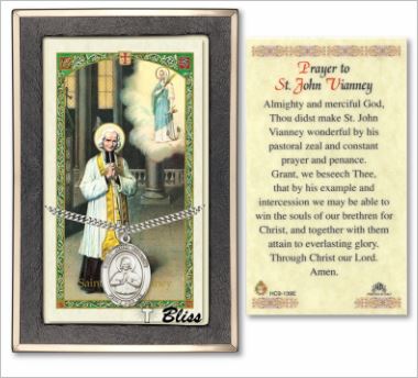 St. John Vianney Medal with Prayer Card, Gift Boxed, Sterling Silver, # 67295