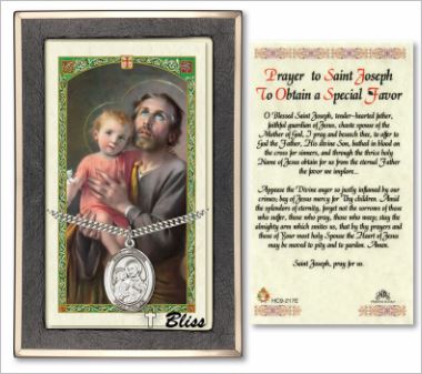 St. Joseph & Child Medal with Prayer Card, Gift Boxed, Sterling Silver, # 67298