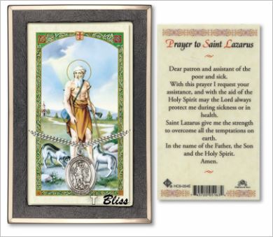 St. Lazarus Medal with Prayer Card, Gift Boxed, Sterling Silver, # 67303