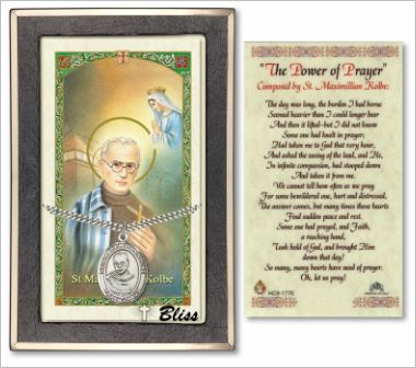 St. Maximilian Kolbe Medal with Prayer Card, Gift Boxed, Sterling Silver, # 67310