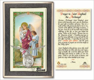 St. Raphael Medal with Prayer Card, Gift Boxed, Sterling Silver, # 67322