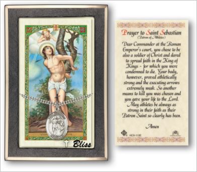 St. Sebastian Medal with Prayer Card, Gift Boxed, Sterling Silver, # 67327