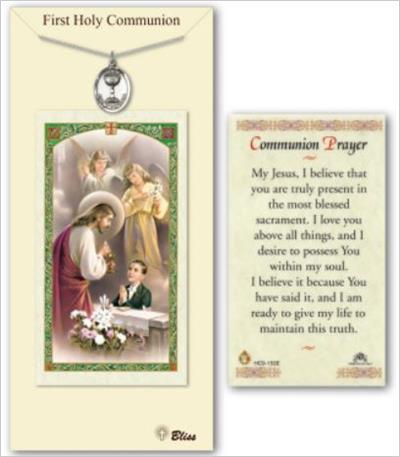 Communion Pewter Medal with Boy's Prayer Card, # 67336
